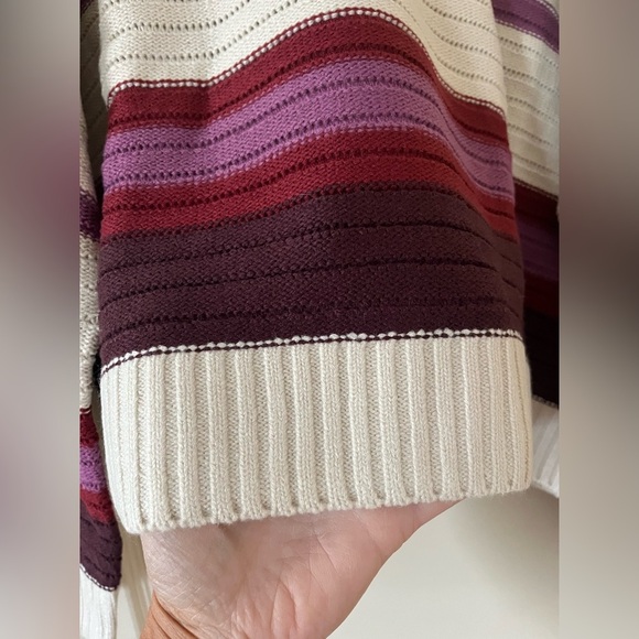 New! Splendid Designer Striped Cream and Purple Women's Acrylic Sweater - Picture 3 of 13